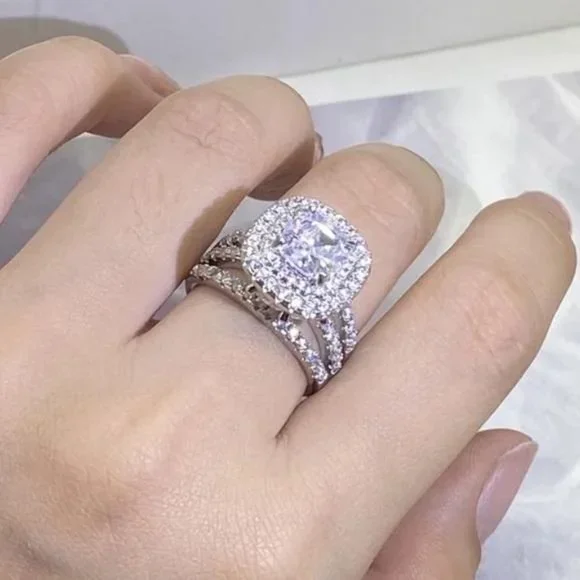 NEW LUXURY ENGAGEMENT 925 STERLING SILVER DIAMOND RING, CUTE RING, SHINY RING. - Picture 2 of 7